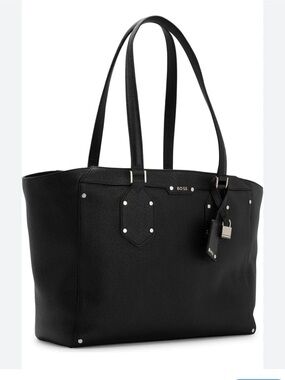 BOSS Black Pebbled Leather Tote with Silver Hardware